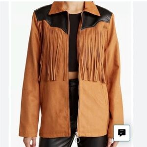 WeWoreWhat Fringe Jacket Faux Suede Western Style Black Faux Leather Detail XS